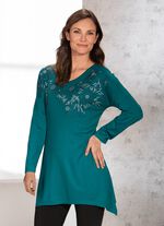 Longshirt mit effektvoller Strasszier in 2 Farben PETROL