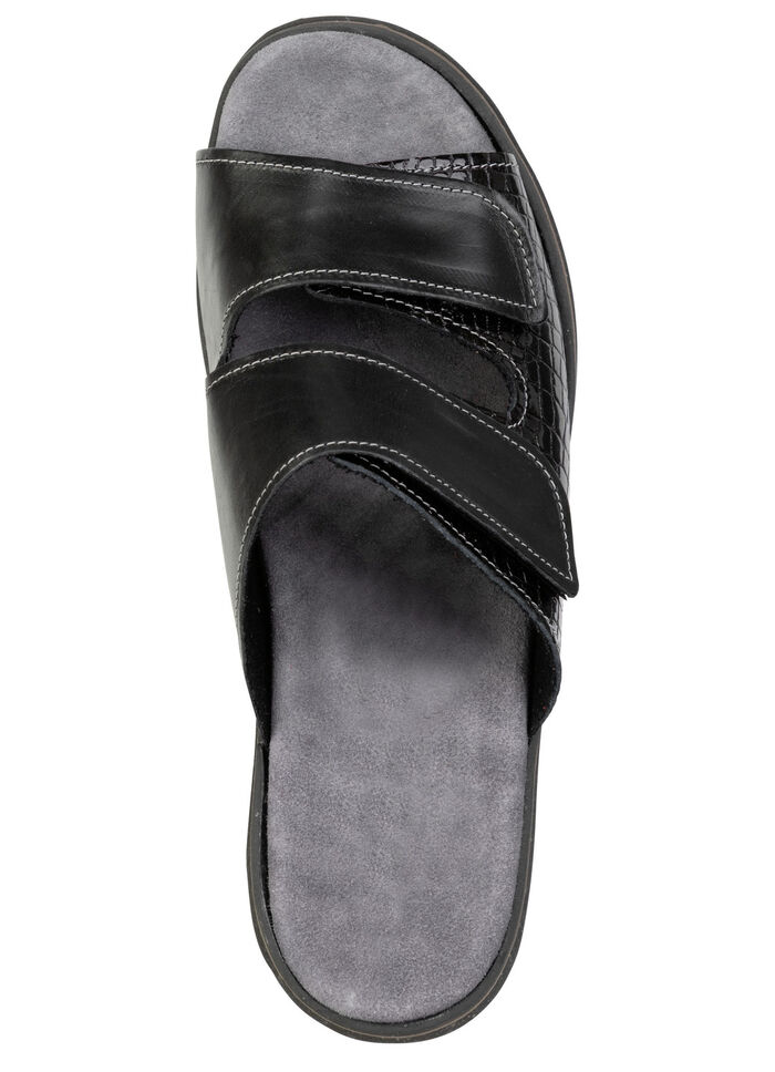 Komfortable Damen-Pantoletten, Weite K, mit Klettverschluss SCHWARZ