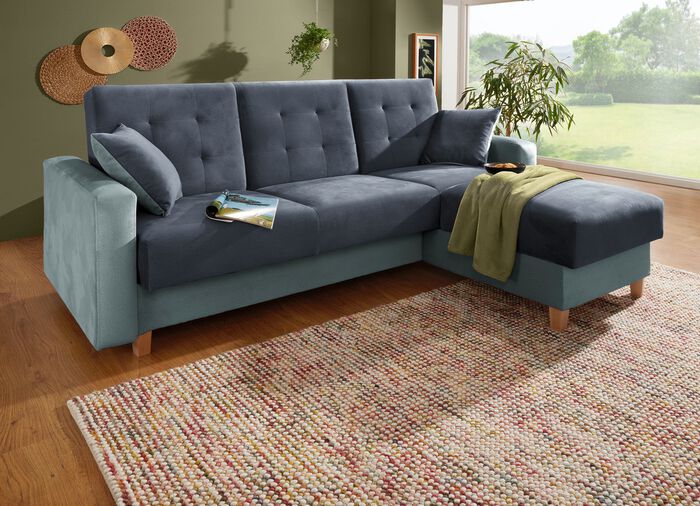 Polsterecke mit Bettfunktion und 2 Dekokissem 