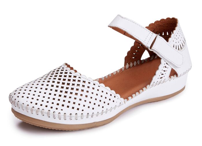 ELENA EDEN, sommerliche Damen-Sandalen, Weite G, aus Leder WEISS