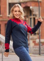 Pullover mit floralen Jacquardakzenten MARINE-ROT