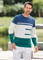 Angesagter Rundhalspullover ECRU-JEANSBLAU-PETROL