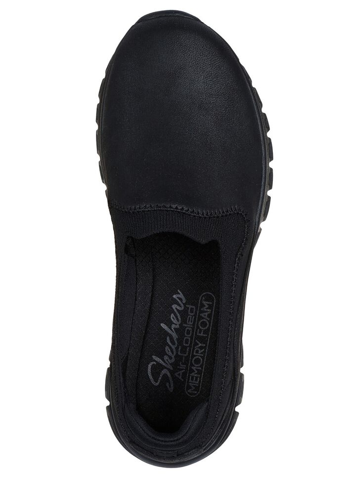 SKECHERS, klassiche Damen-Slipper, aus Synthetik und elastischem Strick-Material SCHWARZ