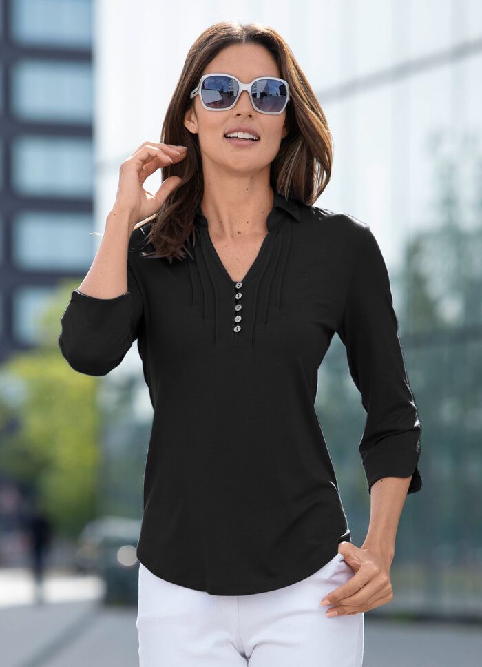 Shirt-Tunika mit Polokragen SCHWARZ