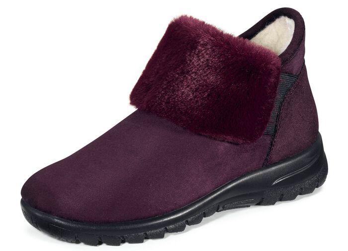 Laurina Schlupf-Stiefelette mit kuscheligem Pl&uuml;schbesatz AUBERGINE