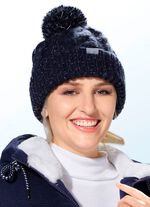 Bommel-M&uuml;tze mit Zopfmuster MARINE