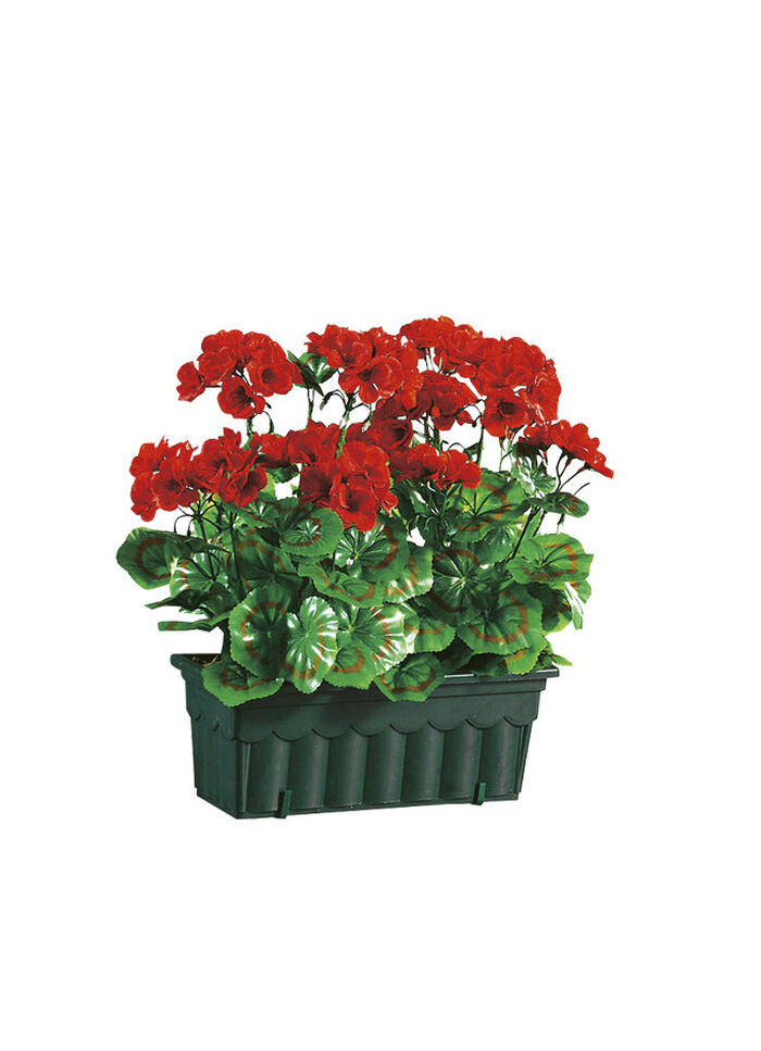 Täuschend echt wirkende Geranien mit Balkonkasten ROT