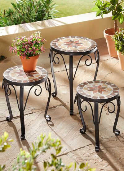Pflanzenpodeste Mosaik, 3er-Set, aus robustem Stahl 