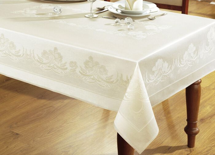 "CURT BAUER" Damast-Tischdekoration aus reiner gek&auml;mmter, mercerisierte Baumwolle CREME