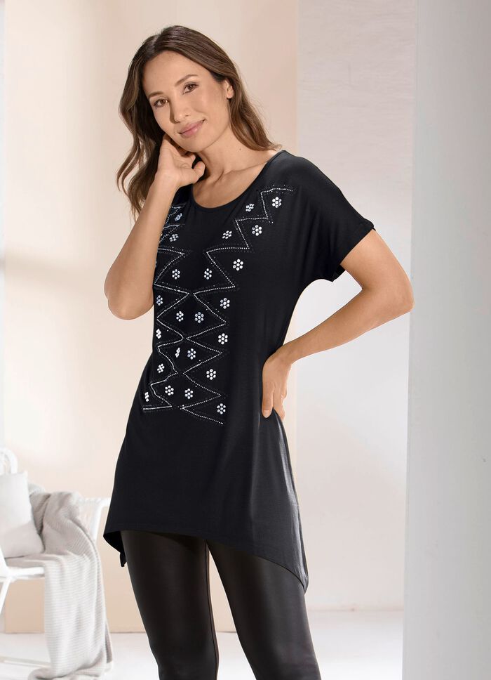 Longshirt mit überschnittener Schulterpartie SCHWARZ