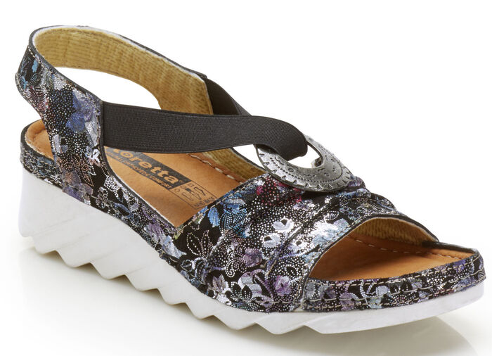 Sandale aus floral bedrucktem Nubukleder SCHWARZ