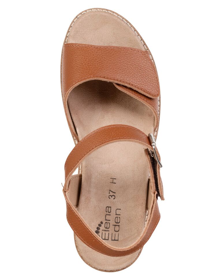 ELENA EDEN, bequeme Damen-Sandaletten, Weite H, mit herausnehmbarem Fu&szlig;bett COGNAC