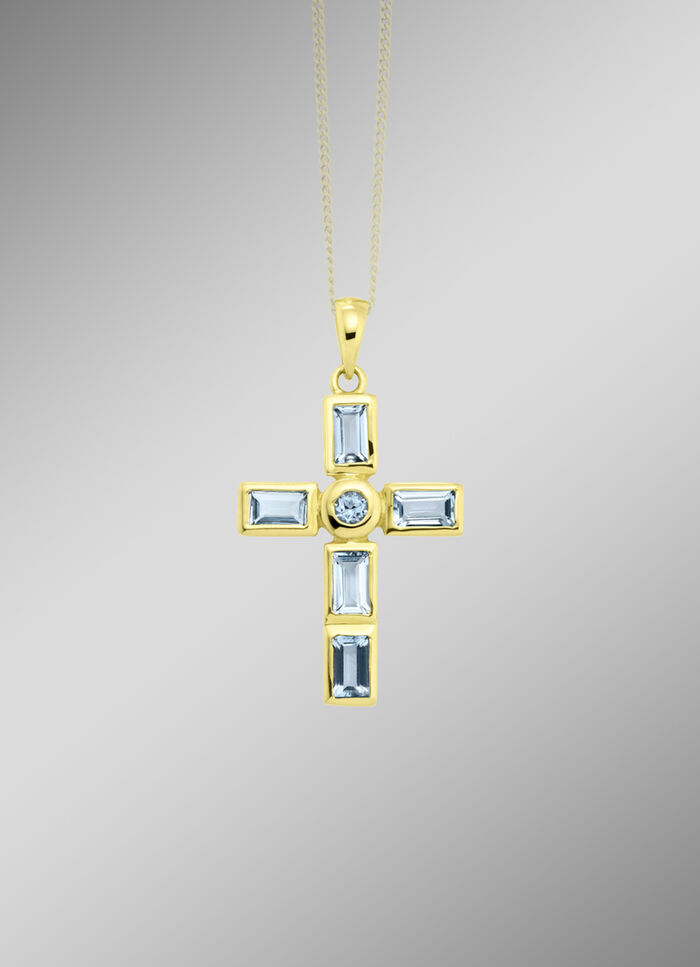 Interessanter Kreuz-Anhänger mit beh. Blautopas 
