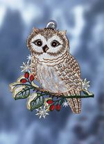 Fensterbild Schnee-Eule aus echter Plauener Spitze 