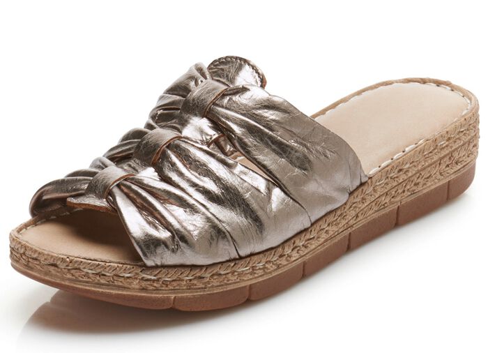 Andrea Conti Schlauchriemchen-Pantolette aus Nappaleder ALTSILBER