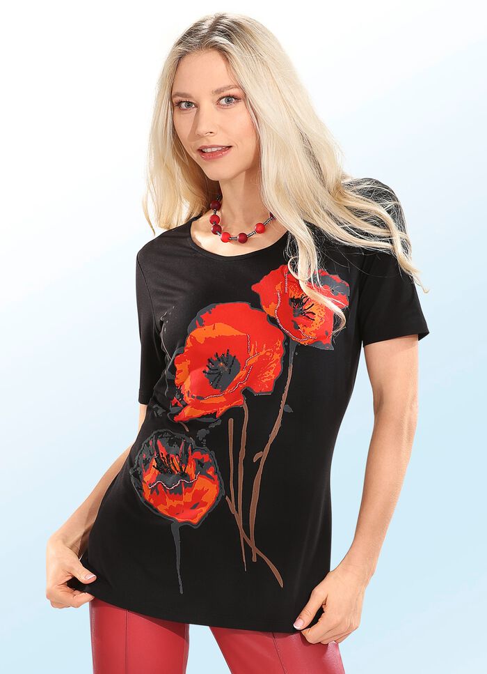 Shirt mit Motiv-Druck in 2 Farben SCHWARZ