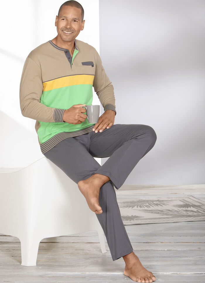 Schlafanzug mit Knopfleiste und offenen Beinabschlüsen 