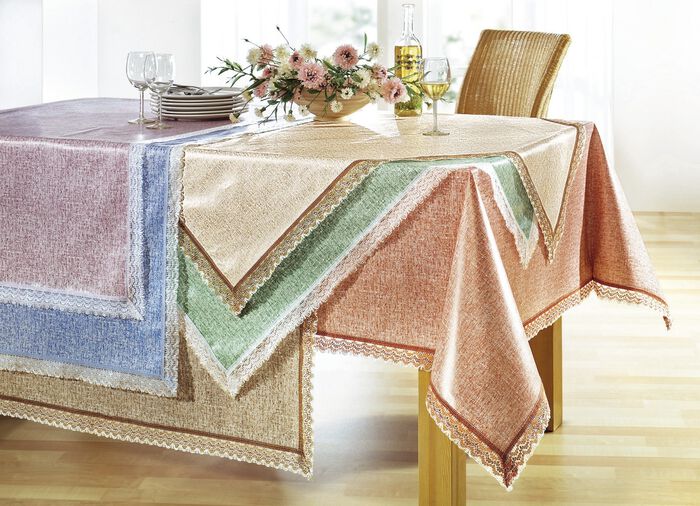 Wachstuch-Tischdecken mit H&auml;kelborte BLAU