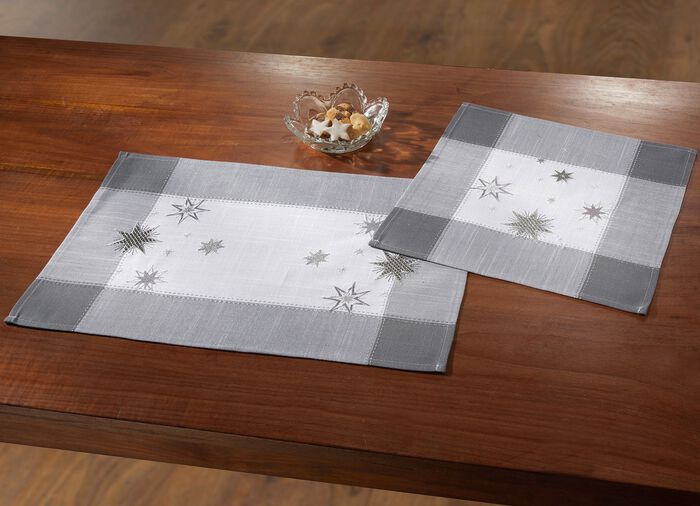 Tisch- und Raumdekoration mit Sternendessin GRAU-SILBER