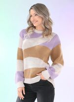 Pullover in Perlfang CREME-CAMEL-FLIEDER