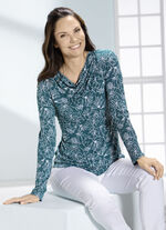 Shirt mit Wasserfall-Ausschnitt in 2 Farben PETROL-WEISS