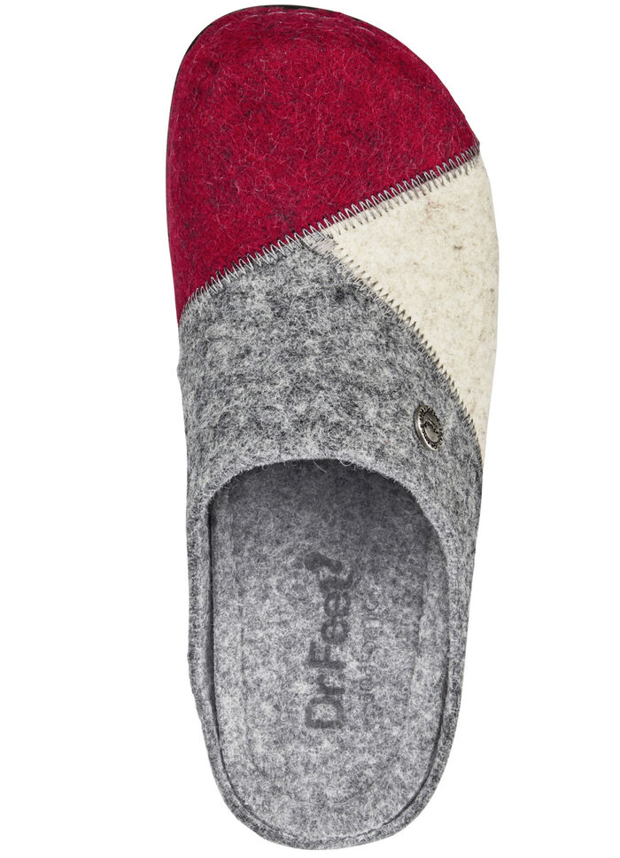 Laurina, klassische Damen-Hausschuhe, Weite H, mit anatomisch geformtem Fußbett GRANATROT-ECRU-GRAU