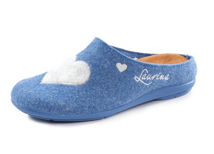 Laurina, klassische Damen-Hausschuhe, mit herausnehmbarem Fu&szlig;bett KORNBLAU