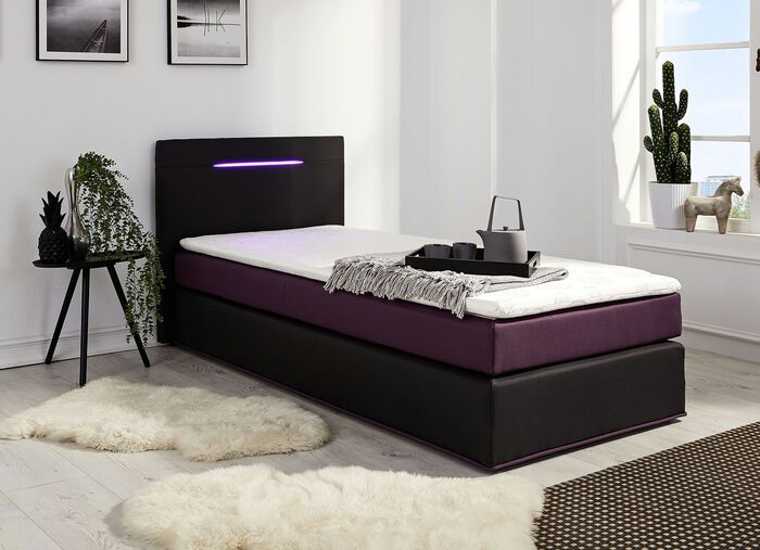 Boxspringbett mit Topper und LED-Beleuchtung ANTHRAZIT-LILA
