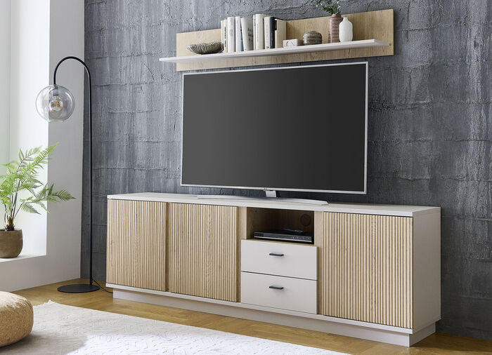 Tolles TV-Longboard mit Wandregal KASCHMIR-EICHE CREMONA