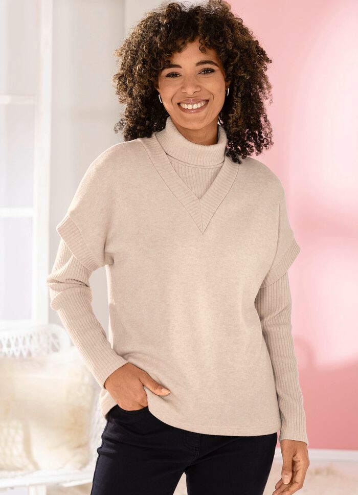 Pullunder mit Rippenakzenten BEIGE
