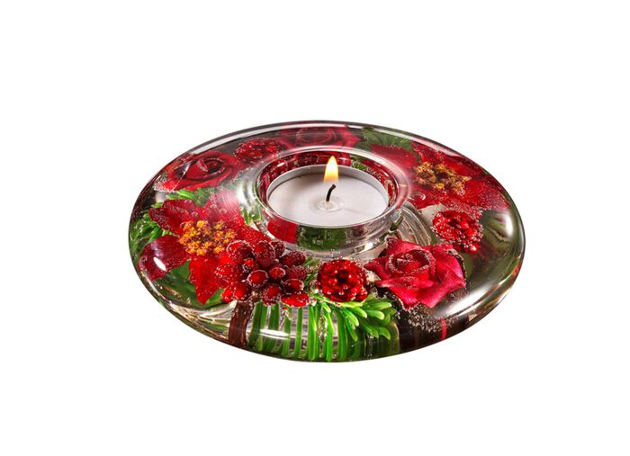 Teelichthalter aus mundgeblasenem Glas ROT-GR&Uuml;N