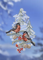 Fensterbild Gimpelpaar aus Plauener Spitze 