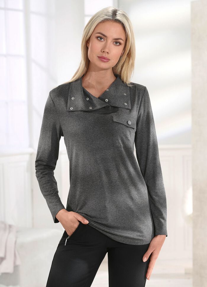 Shirt mit Brusttasche mit Druckknopf in 2 Farben GRAU MELIERT