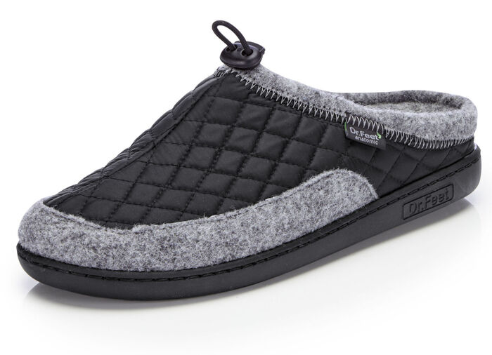 Pantoffel mit elastischer Zugkordel SCHWARZ-GRAU