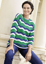 Pullover mit Wellen-Ringeldessin GRÜN-ROYALBLAU-WEISS