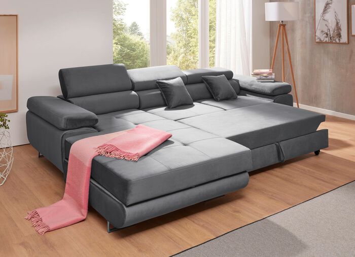 Polsterm&ouml;bel mit Funktion und verstellbaren Kopfst&uuml;tzen GRAU