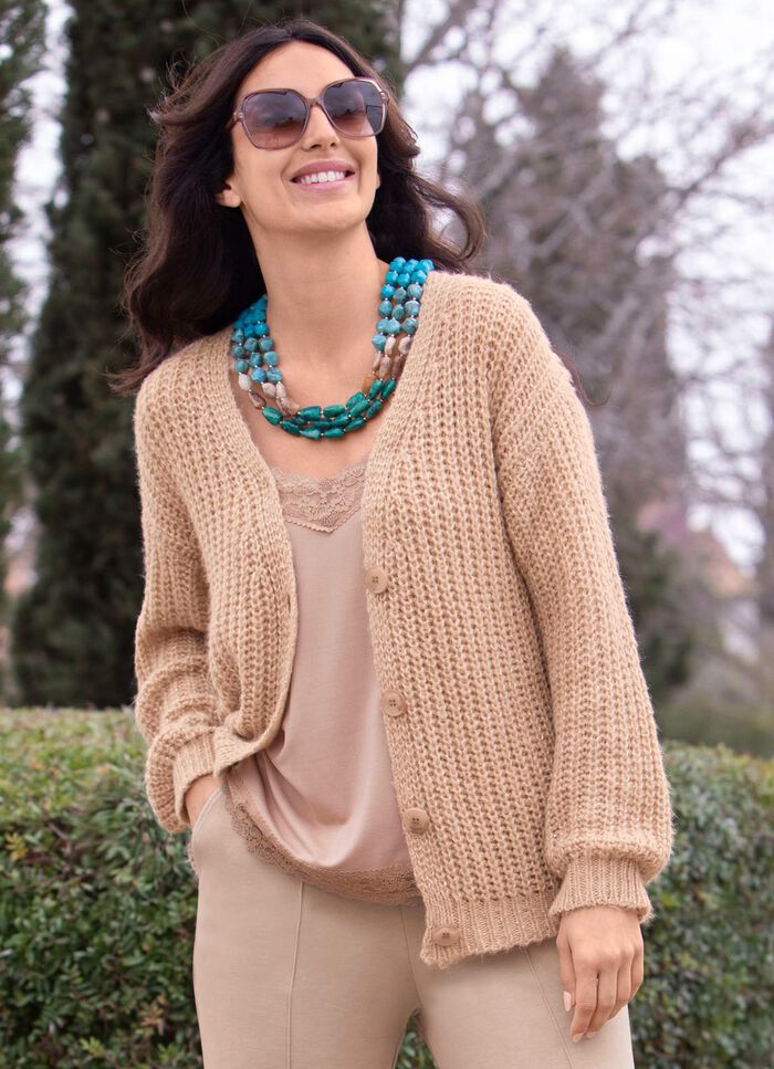 Strickjacke mit Paillettengarn BEIGE MELIERT