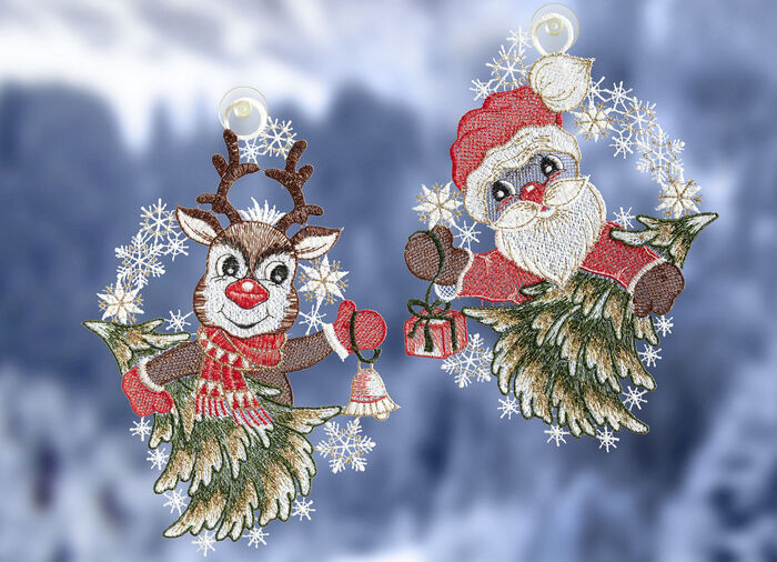 Fensterbild mit Santa und Rudolph-Motiv, 2er-Set 