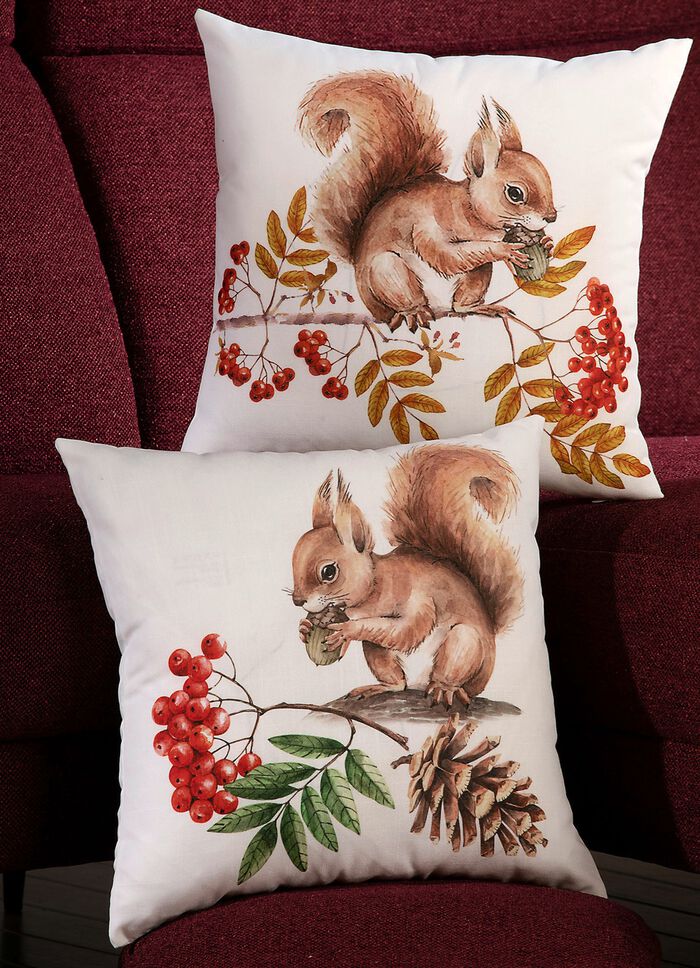 Kissenbez&uuml;ge mit Eichh&ouml;rnchen-Motiven BUNT