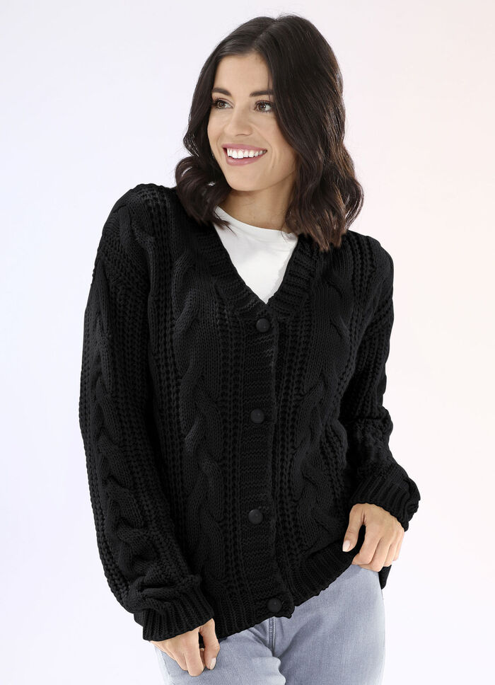 Strickjacke in Grobstrick SCHWARZ
