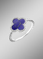 Kleeblatt-Damenring mit echt Lapislazuli und synth. Zirkonia 