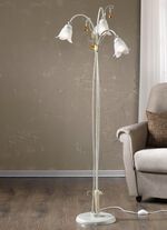 Stehleuchte mit Gestell aus Eisen und Glaslampenschirmen 