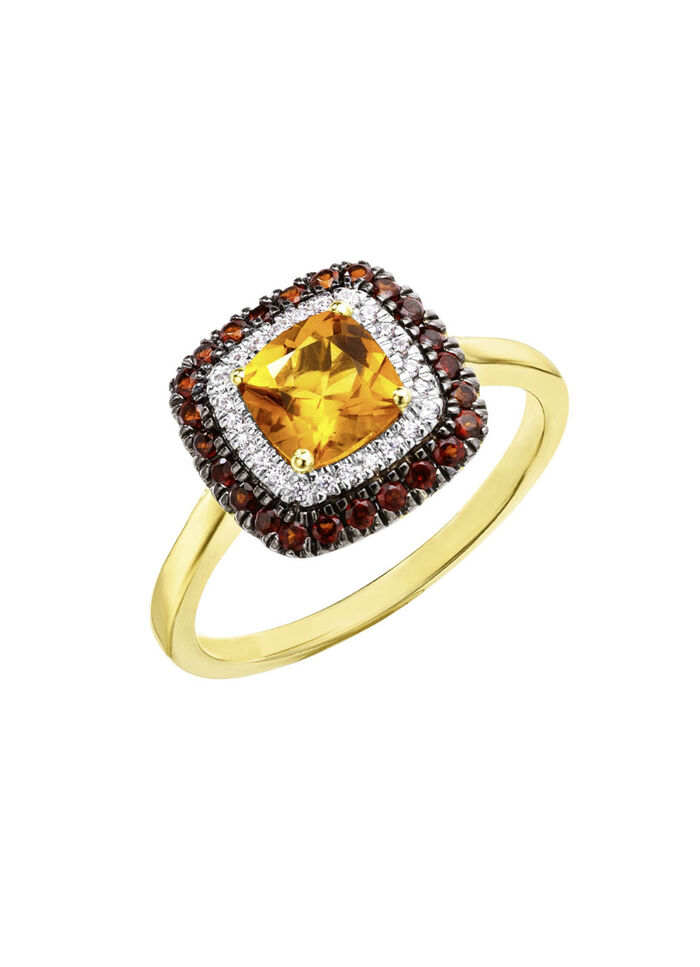 Bezaubernder Damenring mit Brillanten, Citrin und Granat 
