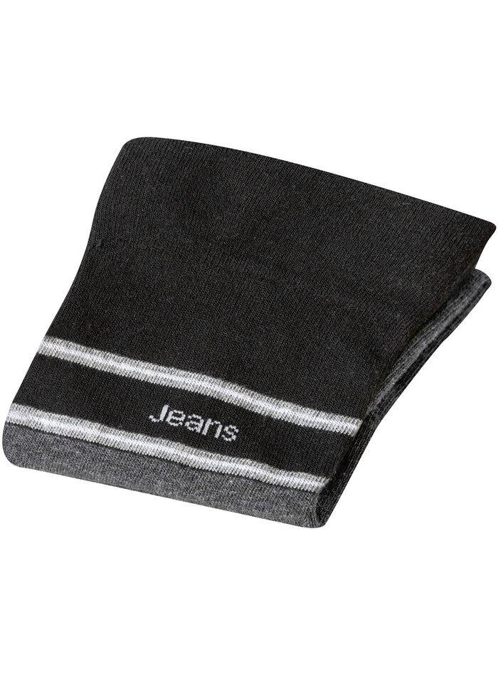 F&uuml;nferpack Socken mit druckfreiem Bund 3X SCHWARZ-GRAU MELIERT, 2X GRAU MELIERT-SCHWARZ