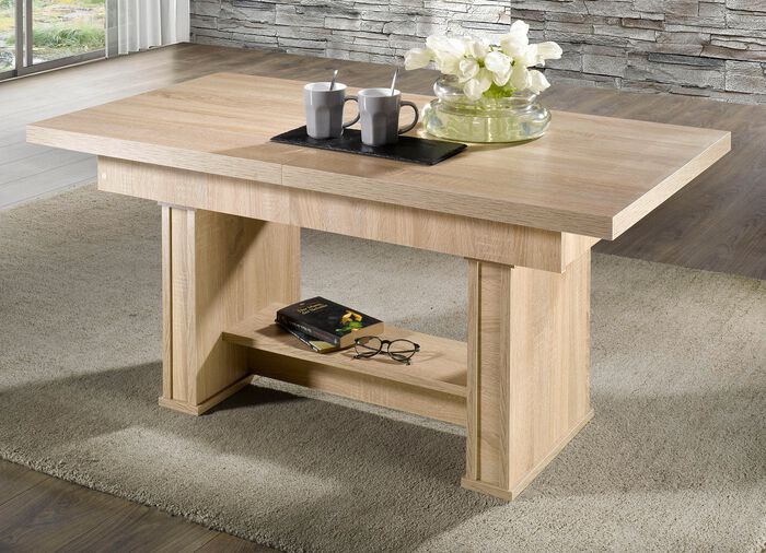 Couchtisch, h&ouml;henverstellbar und ausziehbar EICHE SONOMA