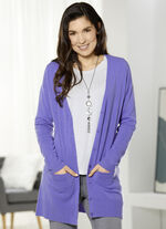 Long-Strickjacke in sehr weichem Feinstrick LAVENDEL