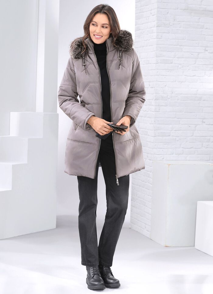 Kurzmantel mit abnehmbarem Kunstpelz-Besatz GRAU