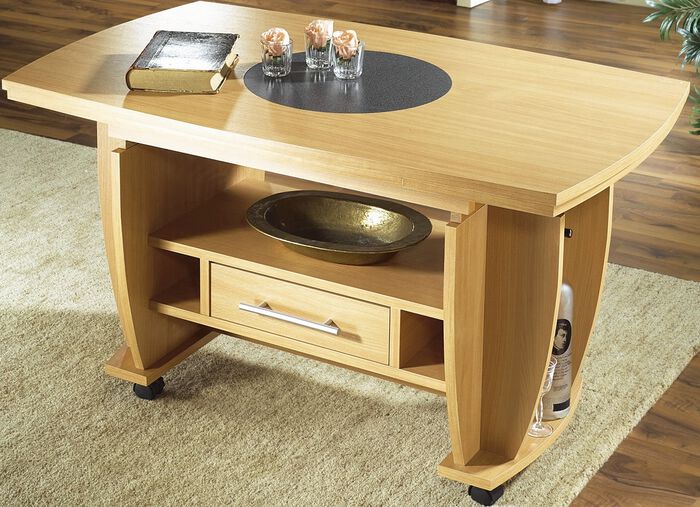 Couchtisch auf Rollen mit Stein-Optik-Einlage BUCHE