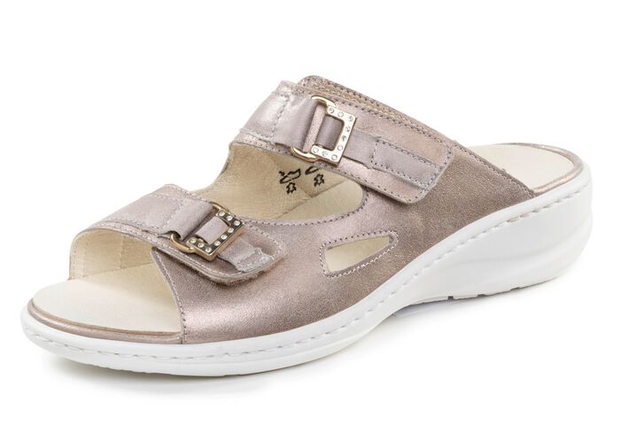 Waldl&auml;ufer Pantolette mit Metallschmuck mit Glitzersteinchen ANTIKGOLD