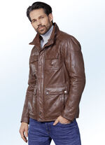 Lederkurzjacke mit Druckerleiste und Reißverschluss 